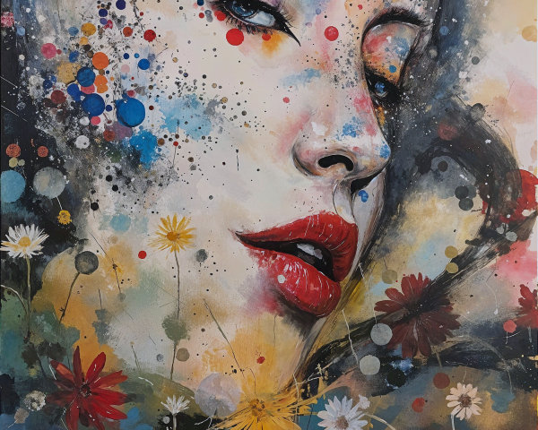 Vibrant Portrait of a Woman with Bold Colors and Features