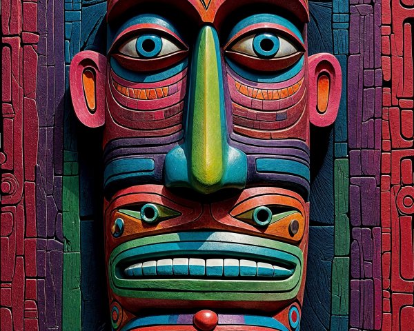 Colorful Wooden Tribal Mask with Intricate Details