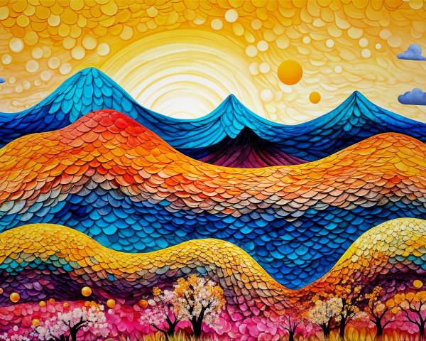 Vibrant Colorful Landscape with Layered Mountains