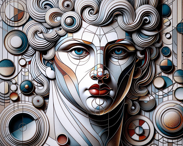 Stylized Human Face with Geometric Shapes and Colors