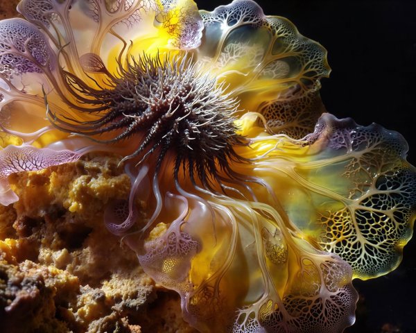 Close-Up of Bioluminescent Sea Creature with Frills