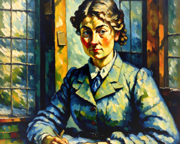 Young Woman Writing in Colorful Light and Texture