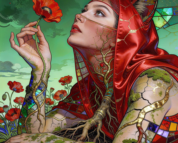 Fantasy Neo-Traditional Painting of a Woman with Nature