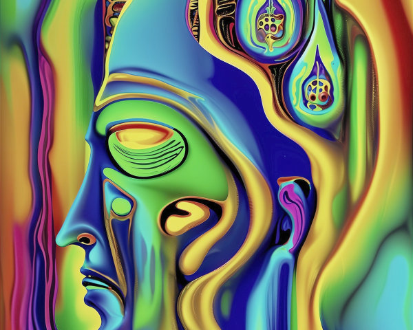 Vibrant Abstract Portrait with Swirling Colors and Patterns