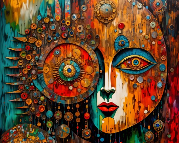 Vibrant Abstract Portrait with Bold Colors and Patterns