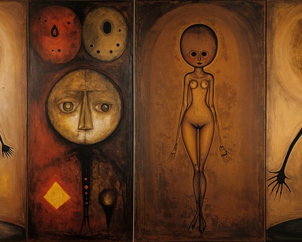 Abstract Figures in Four Distinct Surreal Panels