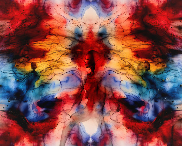 Vibrant Abstract Artwork with Silhouetted Figures