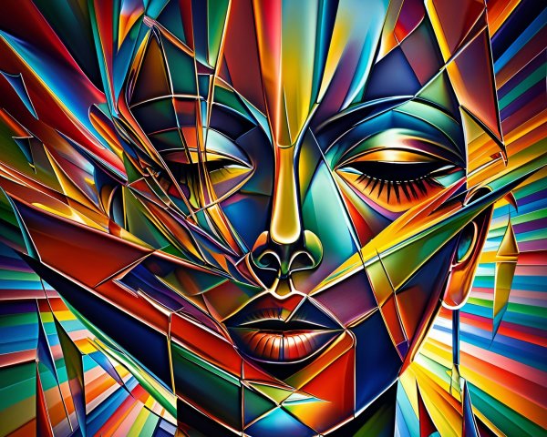 Abstract Face in Geometric Shapes and Bold Colors