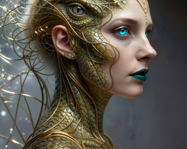 Profile Portrait of a Woman with Reptilian Features