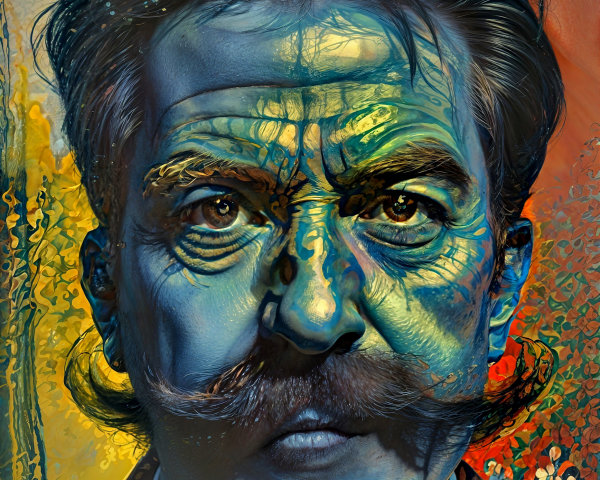Surreal Portrait of a Man with Mustache and Colors
