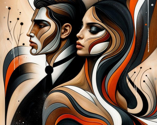 Stylized Portrait of a Man and Woman in Bold Colors