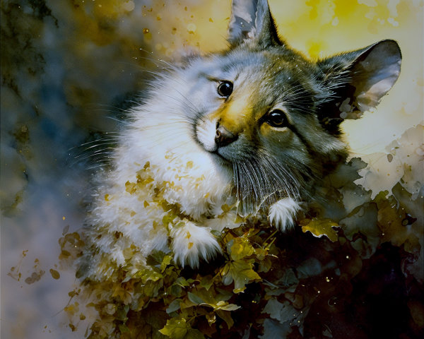 Close-up of a fluffy animal among golden leaves