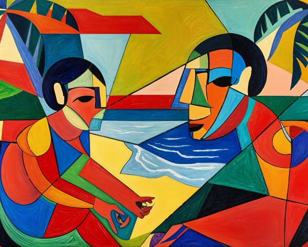 Abstract Figures on a Colorful Beach Scene