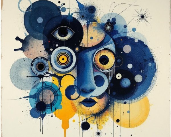Stylized Face with Abstract Blue and Yellow Elements
