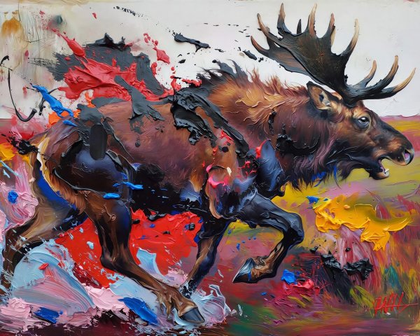 Oil Painting of a Moose in Abstract Landscape