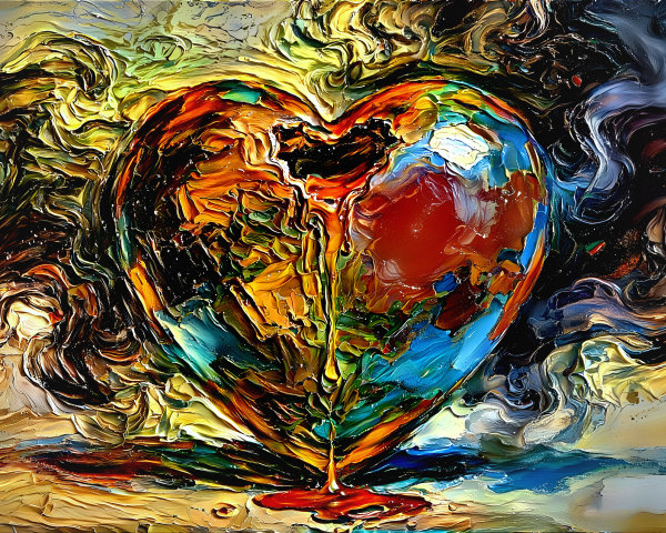 Impressionistic Oil Painting of a Heart-Shaped Globe