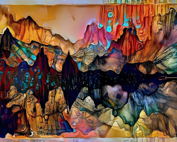 Vibrant Abstract Artwork with Mirrored Landscape and Colors