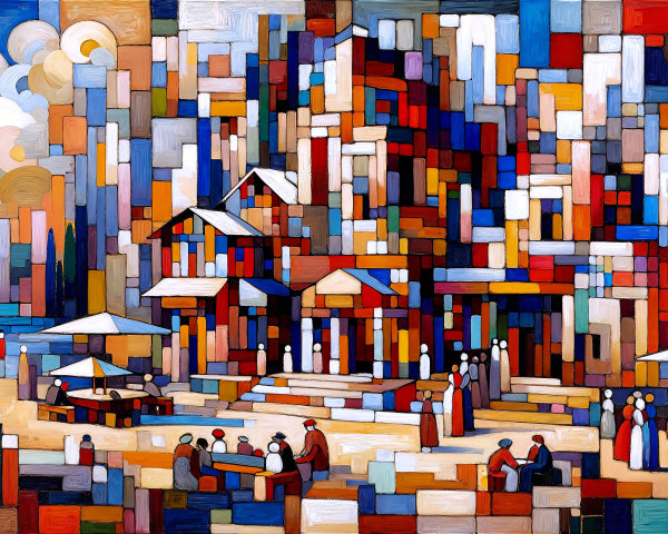 Vibrant Abstract Cityscape with Geometric Shapes