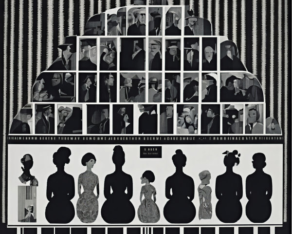 Monochrome Collage of Silhouettes and Portraits