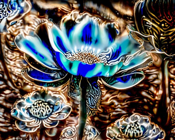 Vibrant Lotus Flower with Intricate Surrounding Flora