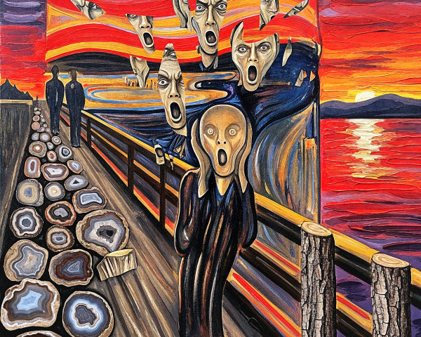 Interpretation of "The Scream" with Vibrant Sunset