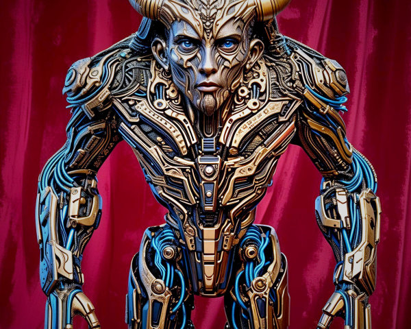 Humanoid Robot with Metallic Textures and Blue Accents