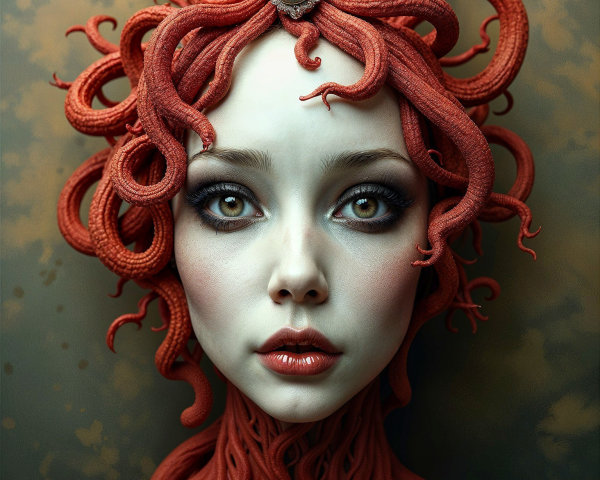Fantastical Figure with Serpent Hair and Mystical Gem