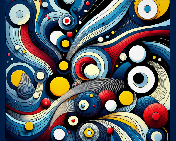Abstract Composition of Swirling Lines and Circles
