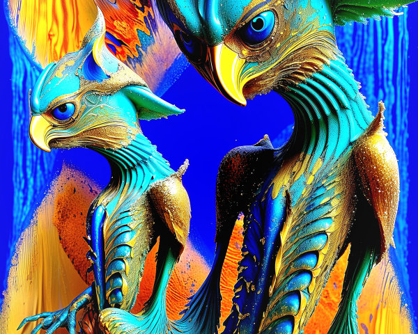 Fantastical Bird-Like Creatures in Vibrant Colors