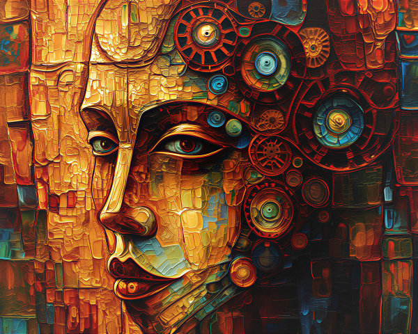 Vibrant Portrait Blending Humanity and Technology