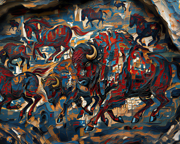 Vibrant Abstract Representation of Cave Paintings