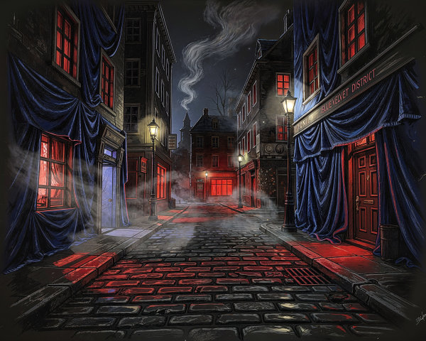 Eerie European Street Illustration at Night