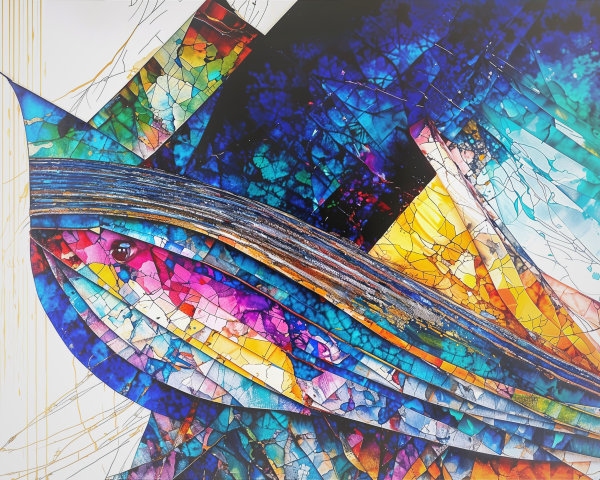 Abstract Sailboat Design with Vibrant Colors and Patterns