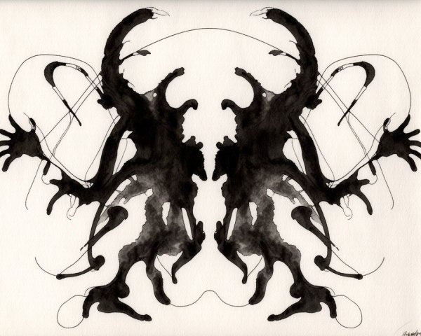 Abstract Ink Drawing with Symmetrical Fluid Shapes
