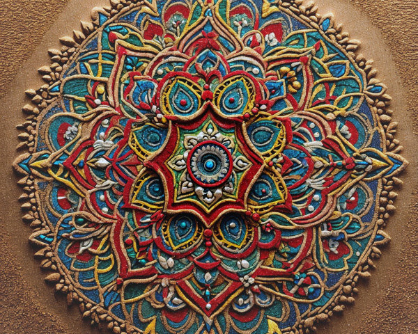 Vibrant Mandala with Floral and Geometric Patterns