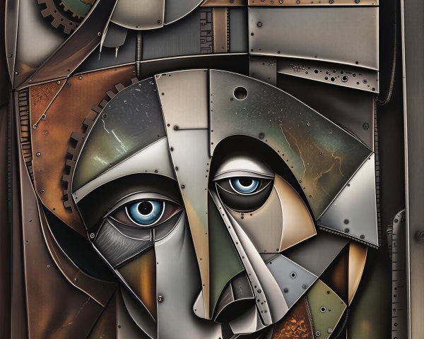Abstract Geometric Portrait with Metallic Hues