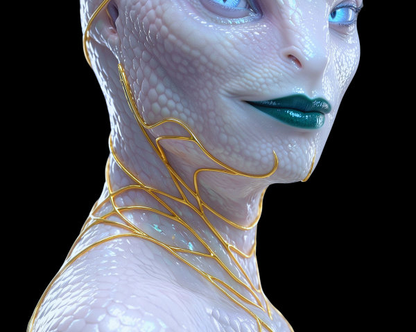 Close-Up of a Fantastical Reptilian Figure Illustration