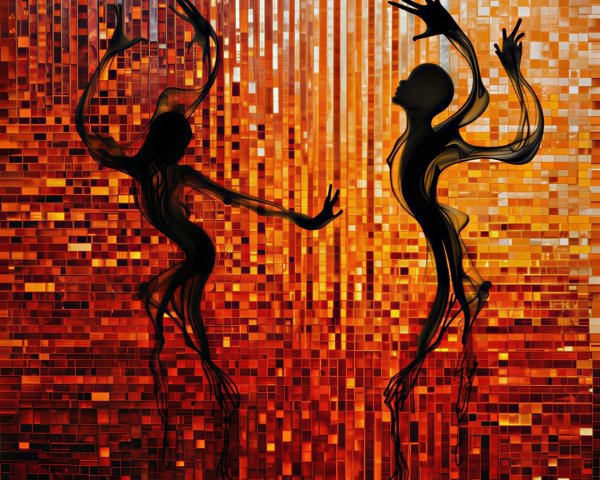 Abstract Figures Dancing in Vibrant Warm Tones