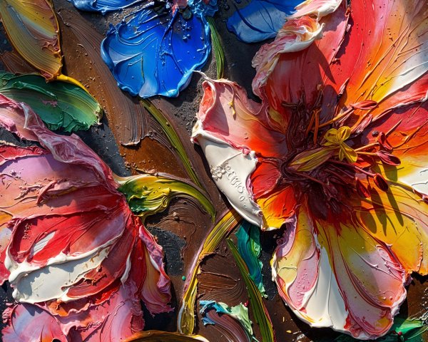Vibrant Impasto Flowers on Textured Dark Background