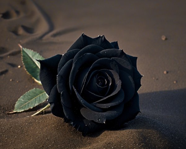 Black Rose on Dark Sand with Minimalist Background