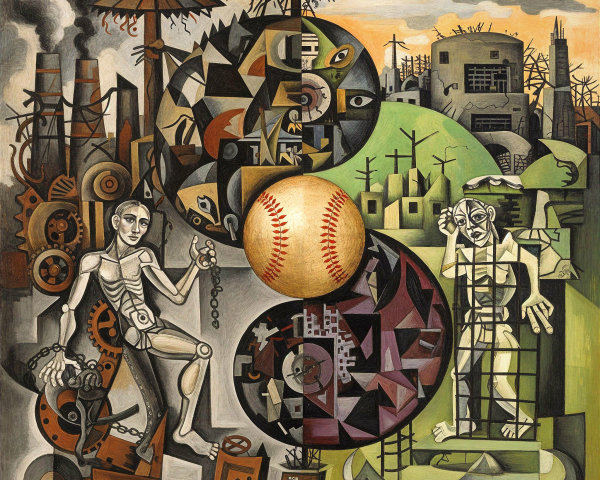 Contrasting Industrial and Natural Elements in Artwork