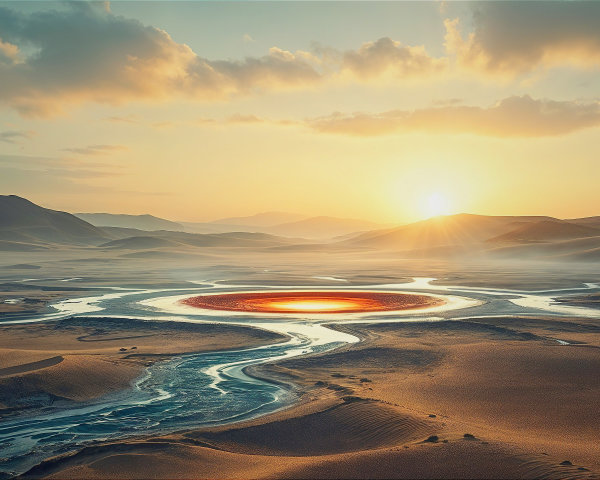 Desert Sunset Landscape with Glowing Formation