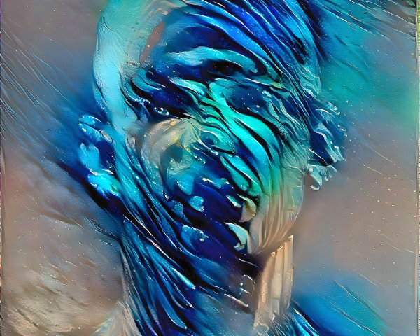 Abstract Portrait with Swirling Blue and Turquoise Hues