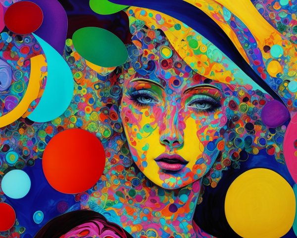 Abstract Portrait of a Woman with Colorful Hair