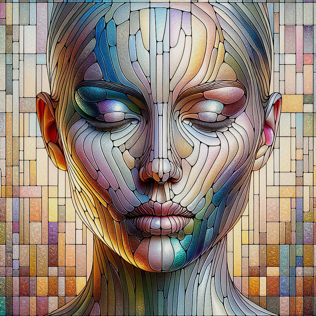 Abstract Human Face in Vibrant Stained Glass Style