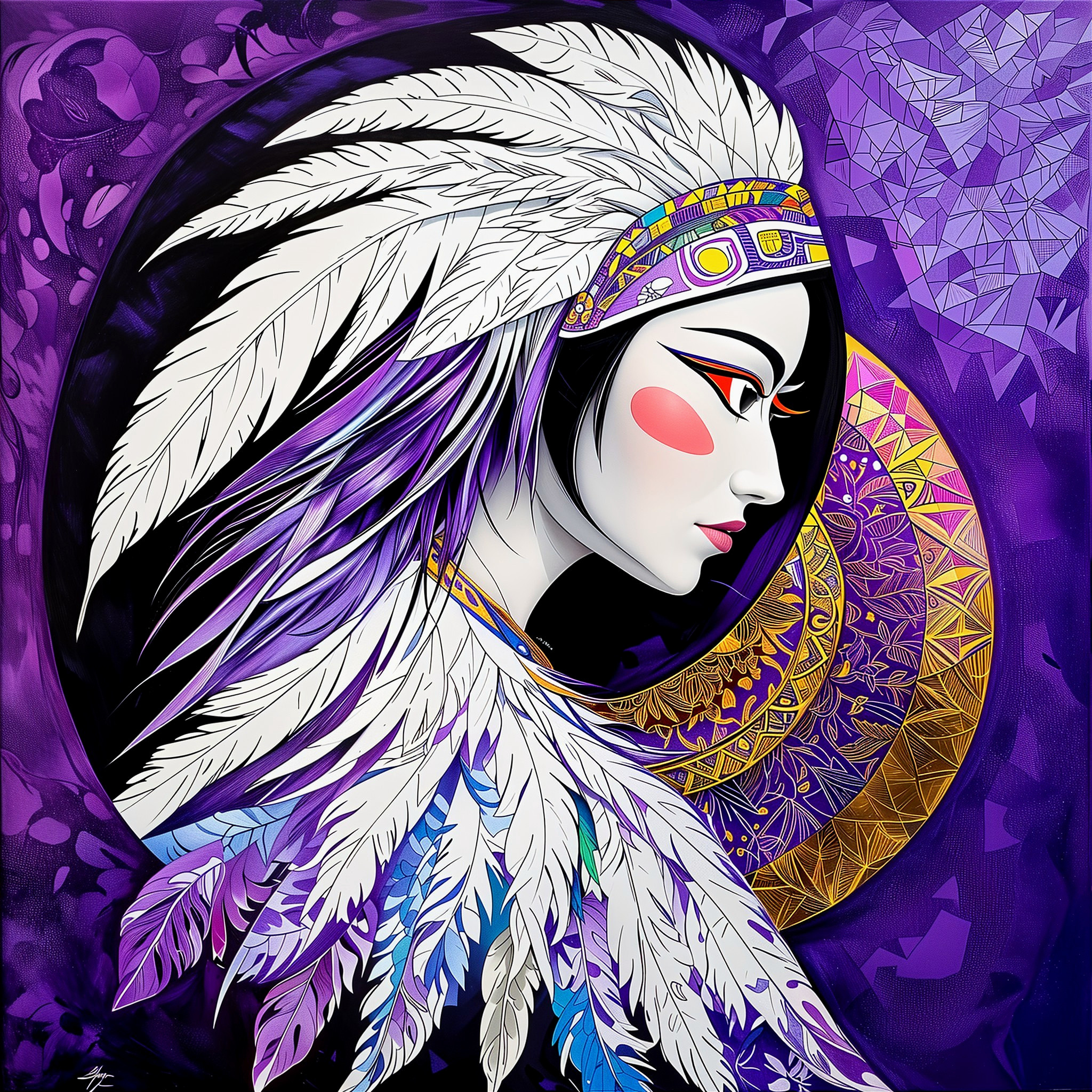 Stylized portrait of a female figure with headdress