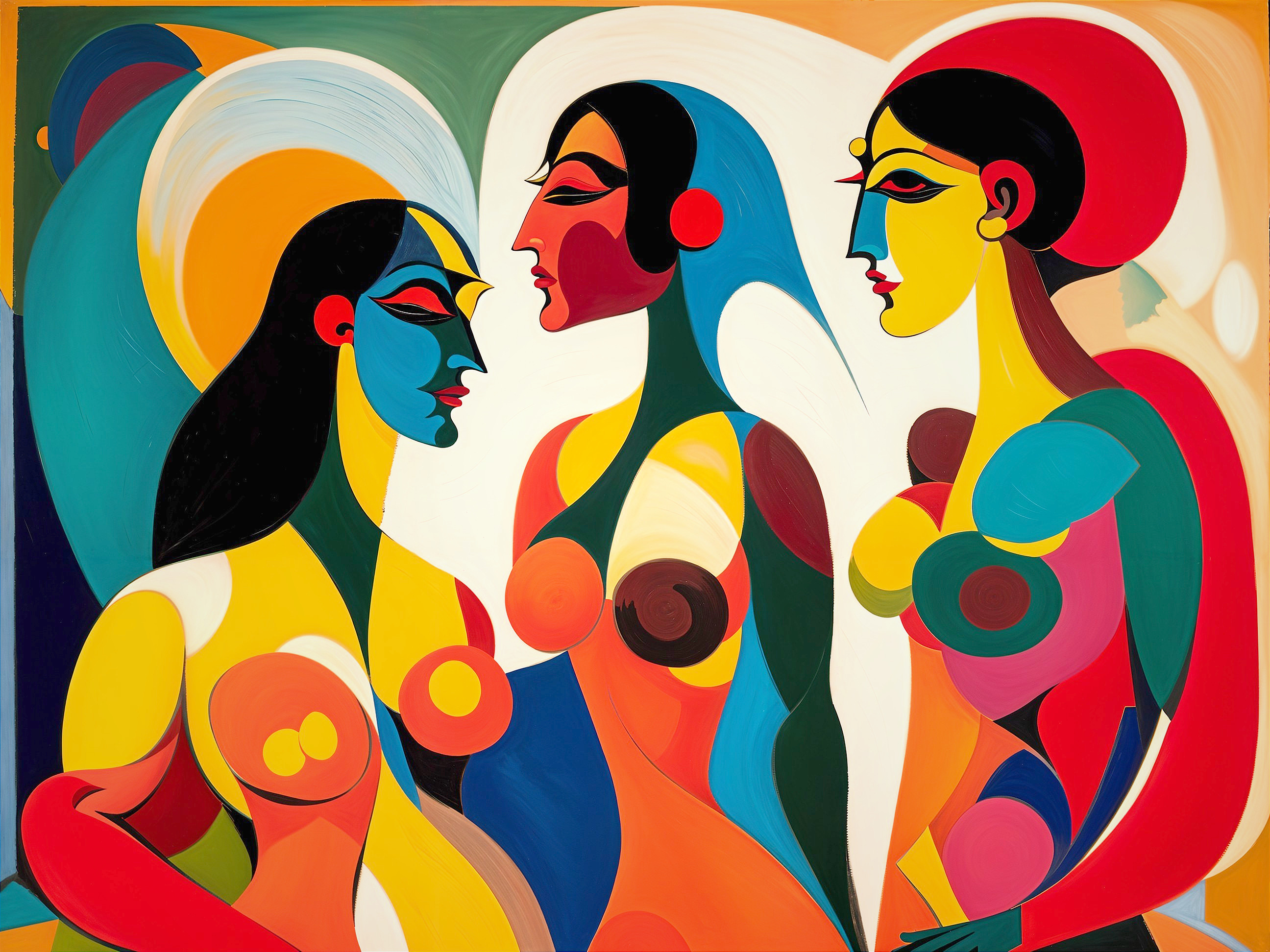 Abstract Colorful Depiction of Three Female Figures