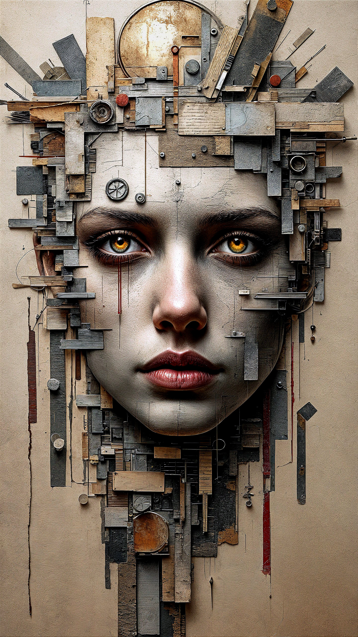 Surreal Portrait of Woman with Metallic Elements