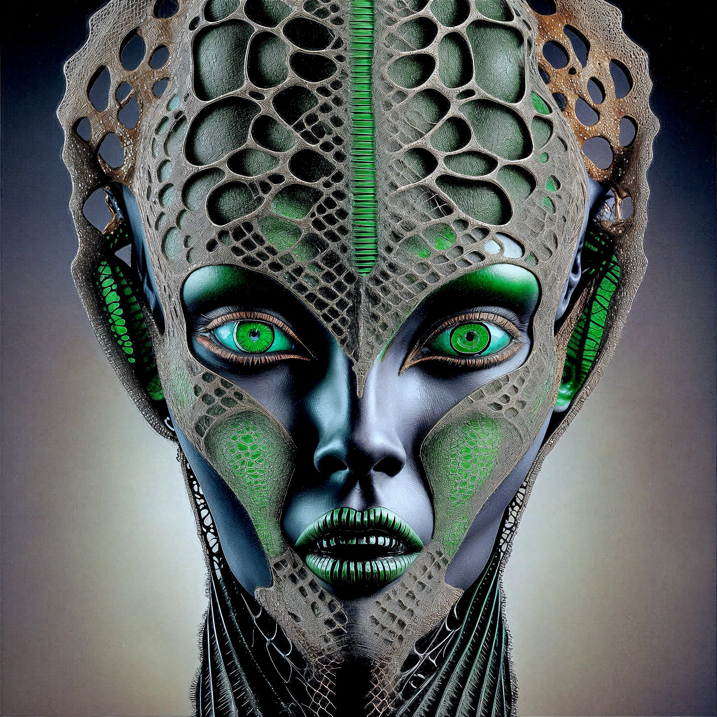 Intricate Alien Figure with Symmetrical Features