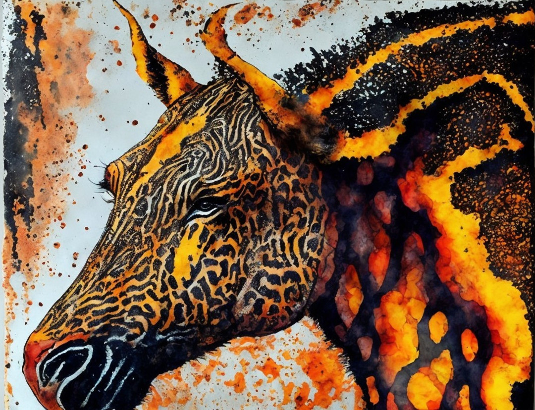Vibrant Watercolor of Wild Animal's Head with Patterns